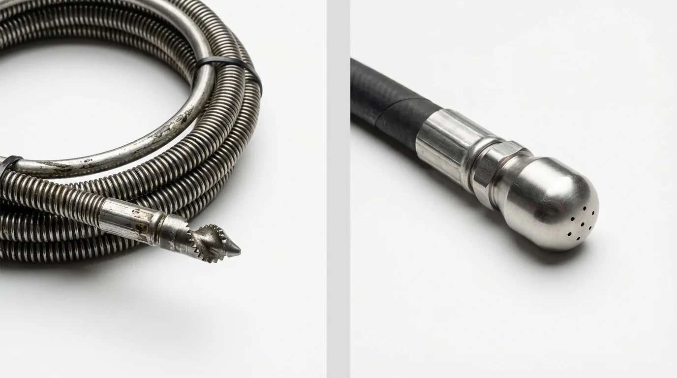 Drain snake cable and hydro jetting nozzle used for drain cleaning in Statesville, NC