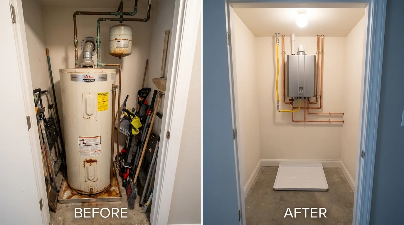 Tank water heater versus wall-mounted tankless unit comparison for Statesville, NC homeowners