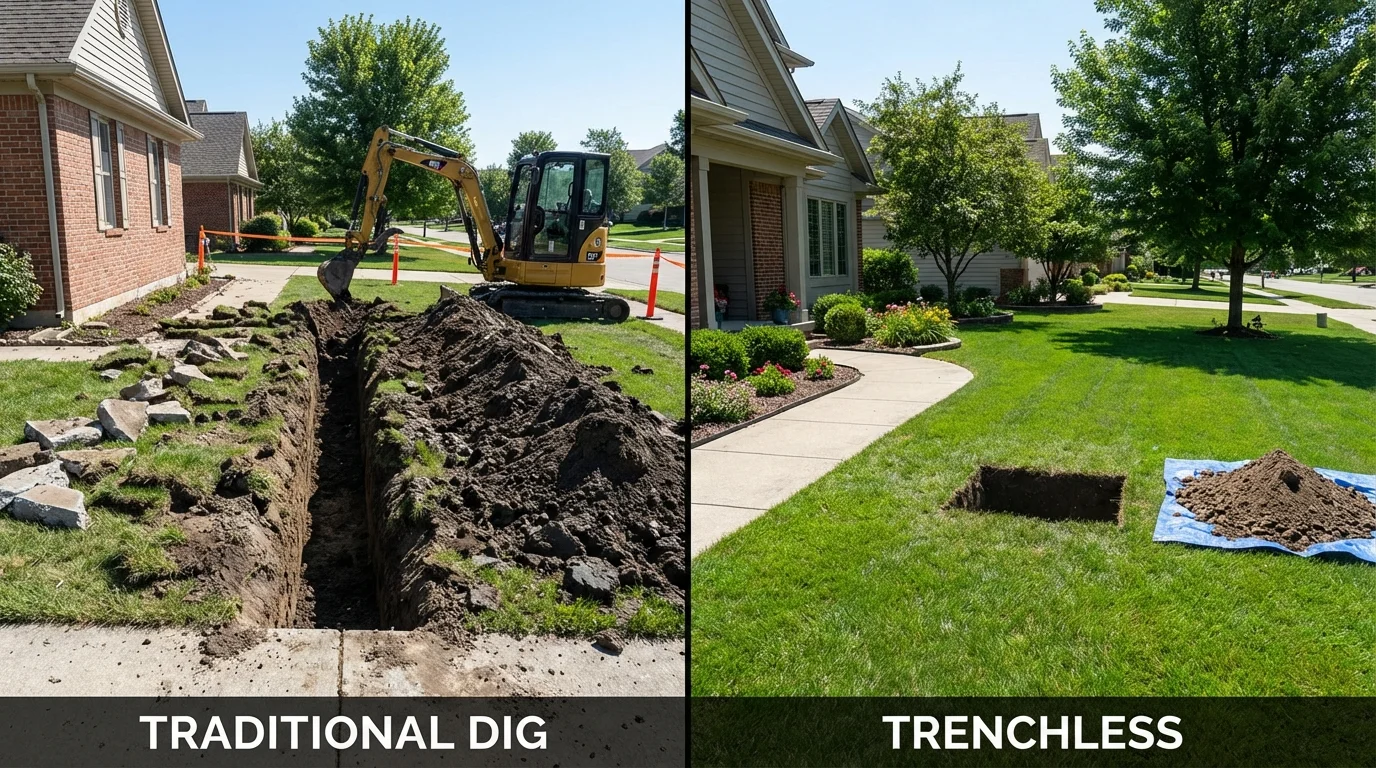 Trenchless sewer repair with minimal yard damage versus traditional excavation in Statesville, NC
